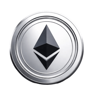 Floating graphic element depicting an Ethereum ETH cryptocurrency coin